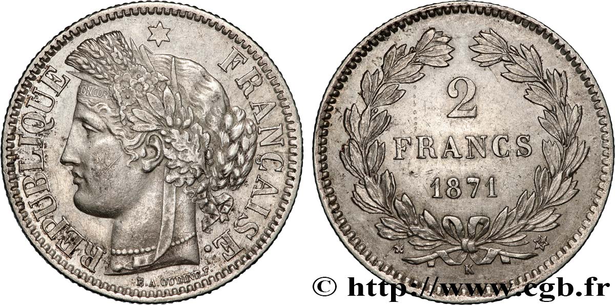 2 francs Cérès, sans légende 1871 Bordeaux F.264/4 TTB+ 