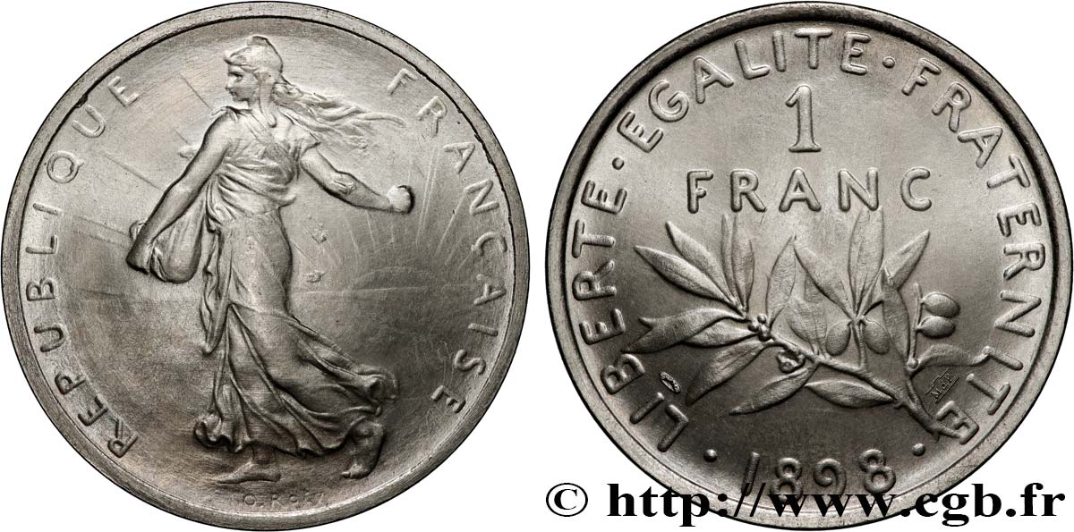 Médaille / Reproduction de 1 franc Semeuse sur grand module 1898 Paris F.217/1 var. SPL 