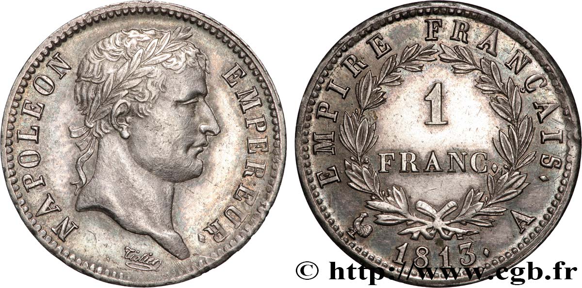 1 franc Napoléon Ier tête laurée, Empire français 1813 Paris F.205/58 AU 