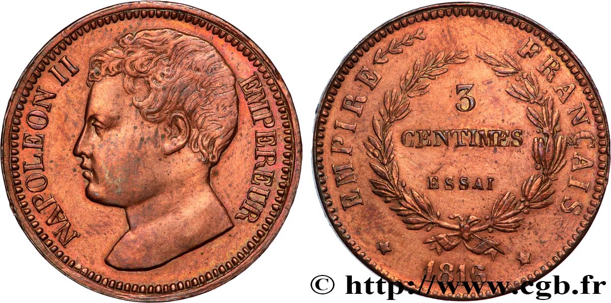 Essai de 3 centimes en bronze 1816  VG.2414  AU 