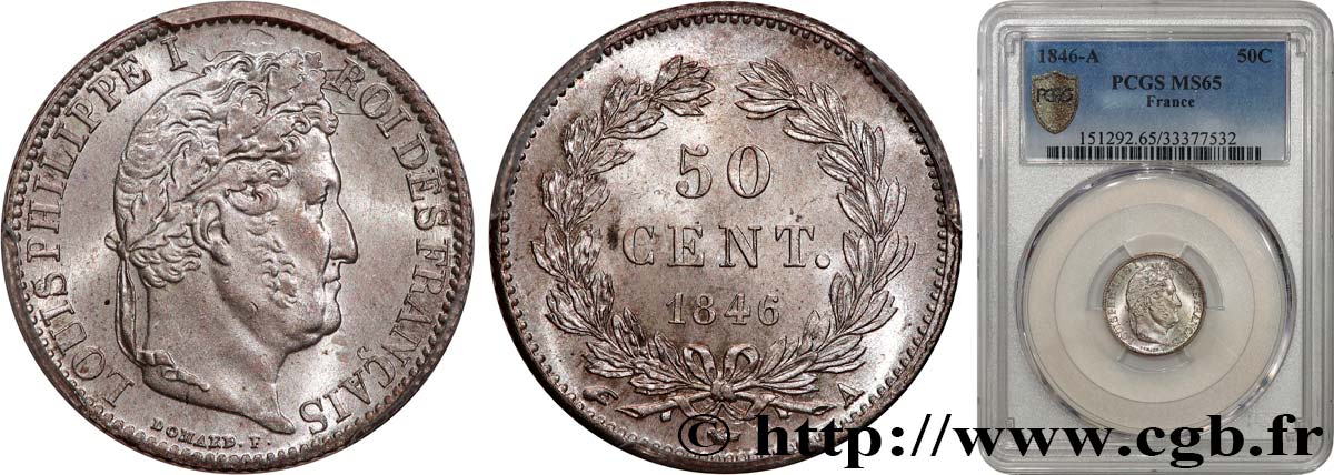 50 centimes Louis-Philippe 1846 Paris F.183/7 FDC65 PCGS