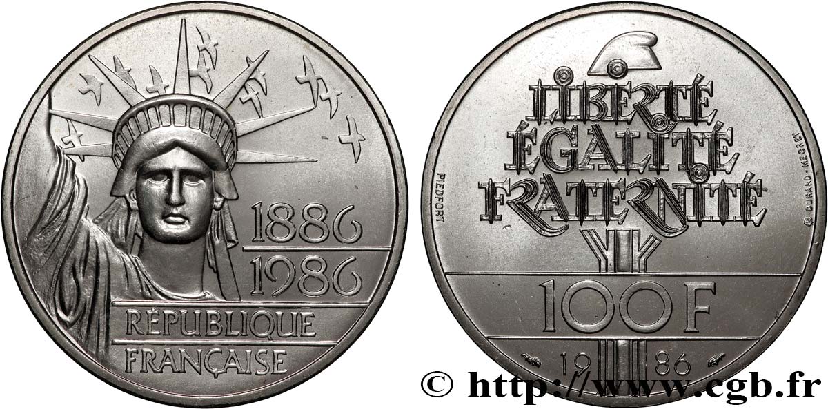 Piéfort Brillant Universel de 100 francs Liberté (Statue de la) 1986 Pessac F.454/2P SC 