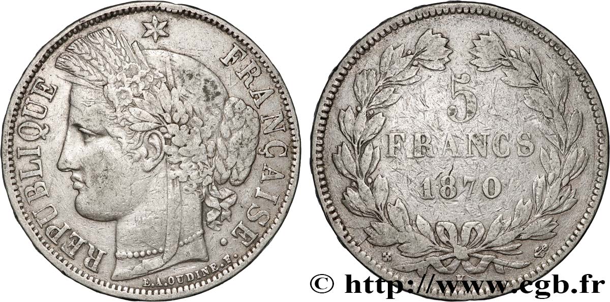5 francs Cérès, sans légende 1870 Bordeaux F.332/2 S 