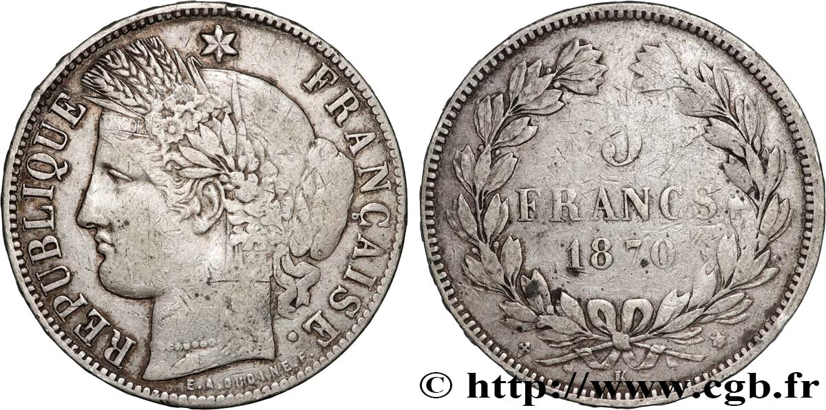 5 francs Cérès sans légende 1870  Bordeaux F.332/5 TB 