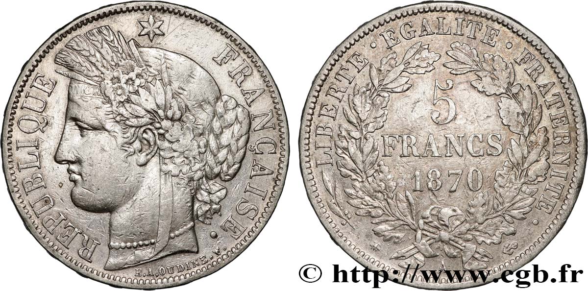 5 francs Cérès, avec légende 1870 Paris F.333/1 BC+ 