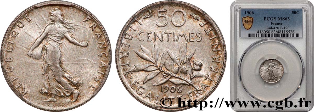 50 centimes Semeuse 1906 Paris F.190/13 fST63 PCGS