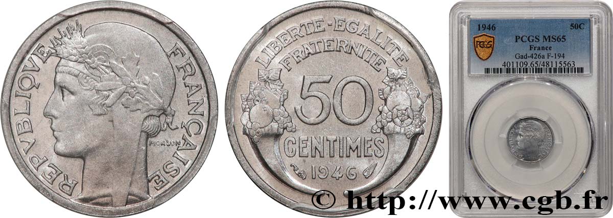 50 centimes Morlon, légère 1946  F.194/8 ST65 PCGS