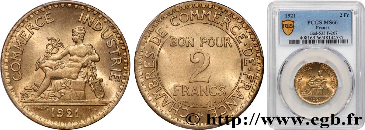 2 francs Chambres de Commerce 1921  F.267/3 FDC66 PCGS