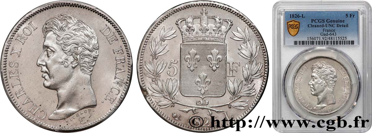5 francs Charles X, 1er type 1826 Bayonne F.310/22 SUP+ PCGS