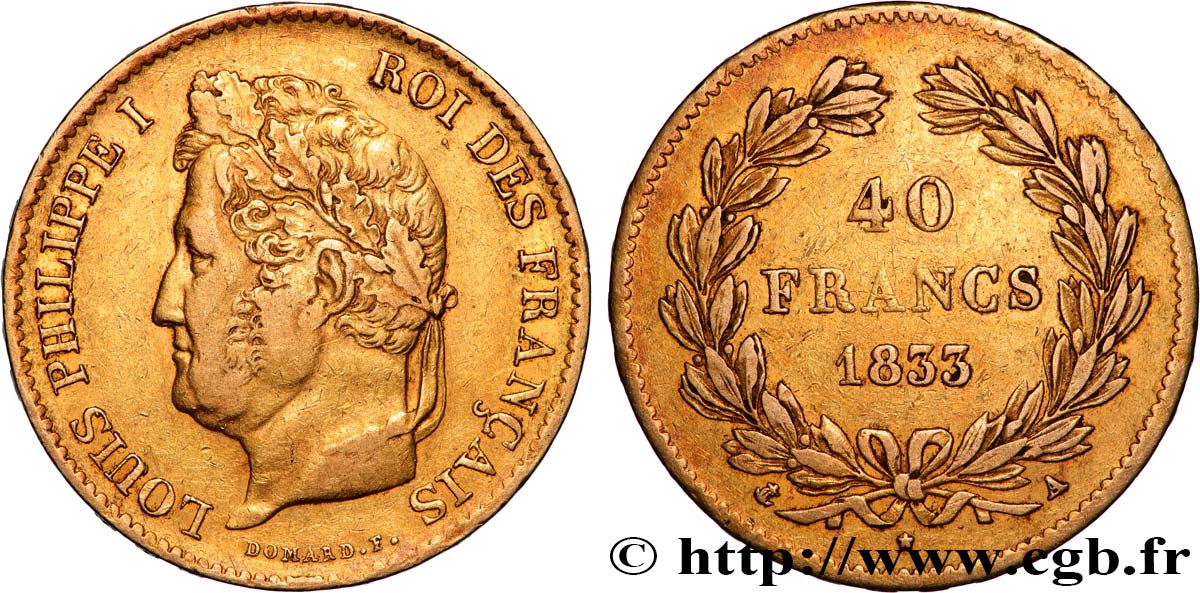 40 francs or Louis-Philippe 1833 Paris F.546/5 TB+ 