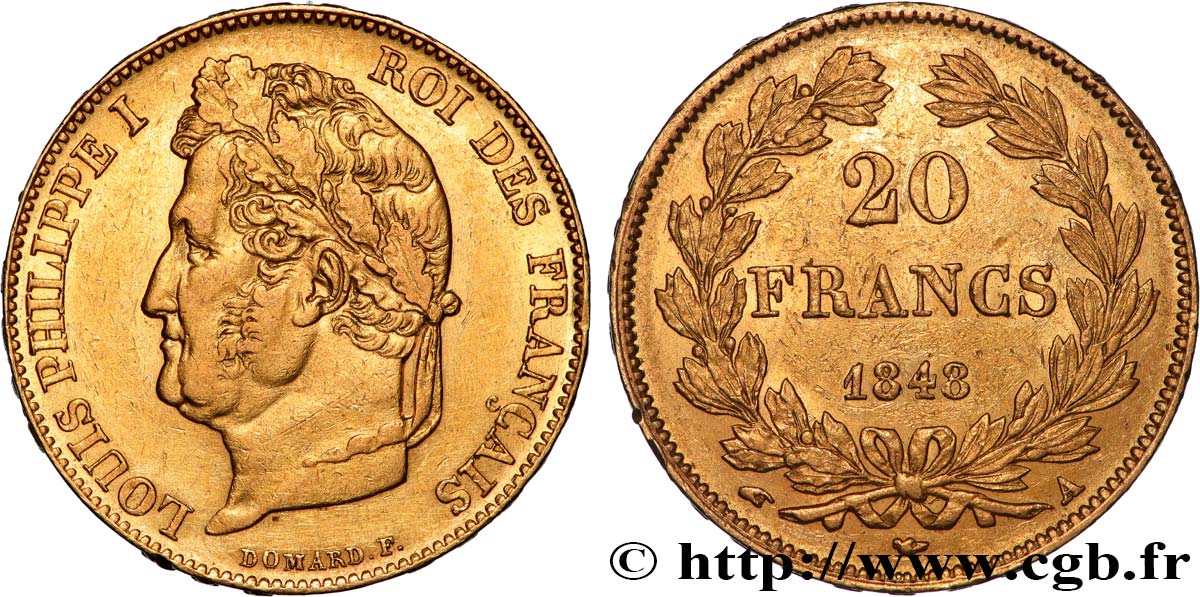 20 francs or Louis-Philippe, Domard 1848 Paris F.527/38 AU 