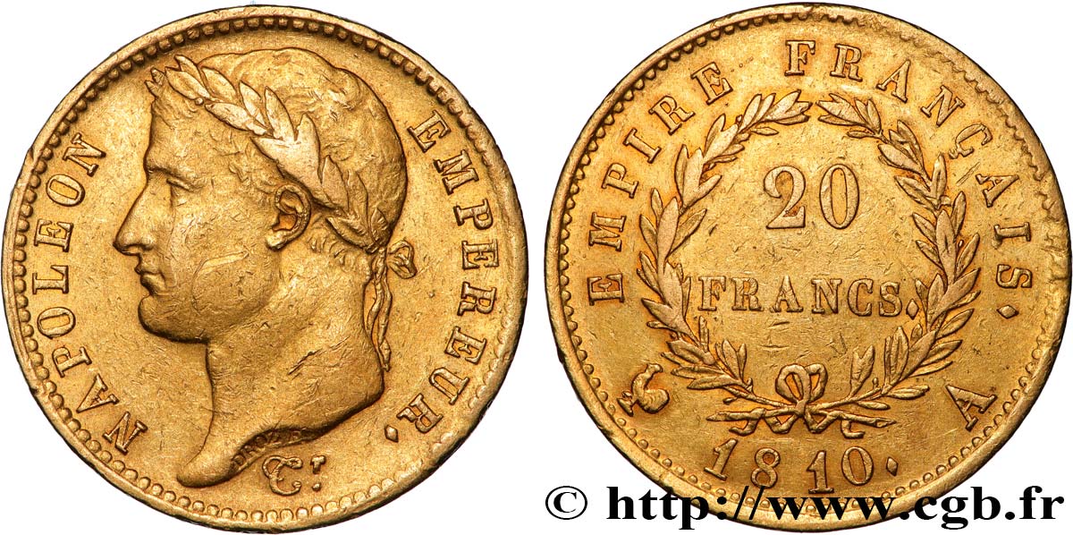 20 francs or Napoléon tête laurée, Empire français 1810 Paris F.516/8 TTB 