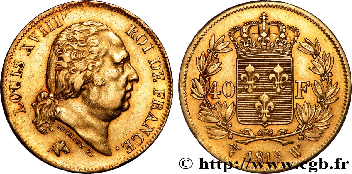 40 francs or Louis XVIII 1818 Lille F.542/8 SS 