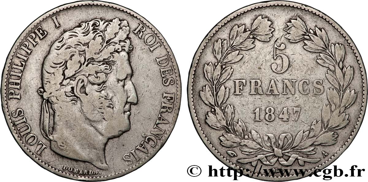 5 francs IIIe type Domard 1847 Paris F.325/14 MB 