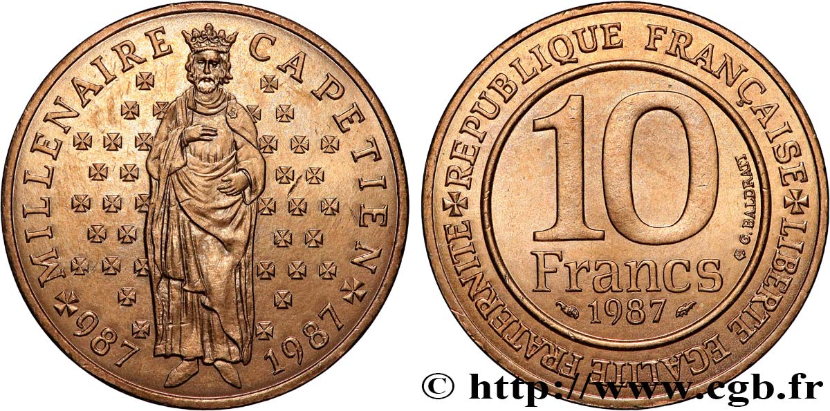 10 francs Millénaire Capétien 1987  F.371/2 SUP+ 