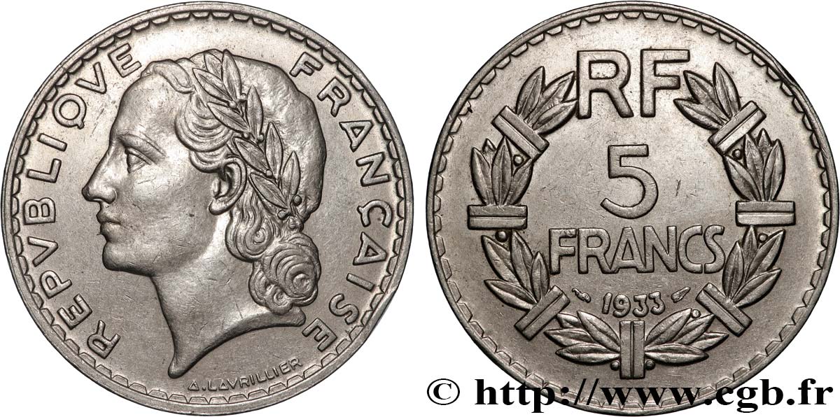 5 francs Lavrillier, nickel 1933  F.336/2 SS 