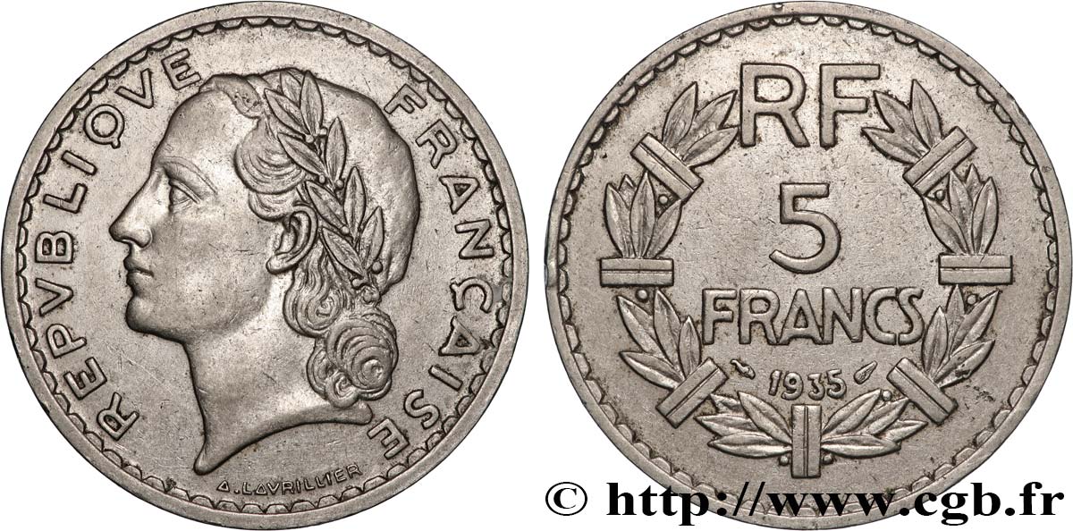 5 francs Lavrillier, nickel 1935  F.336/4 SS 