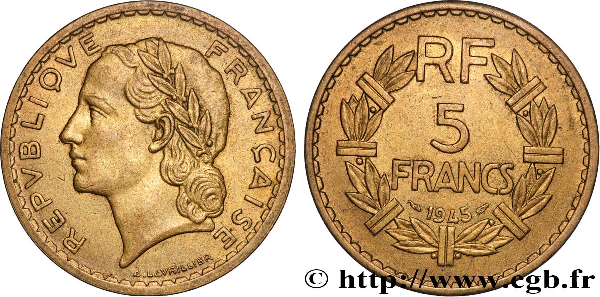 5 francs Lavrillier, bronze-aluminium 1945  F.337/5 EBC 