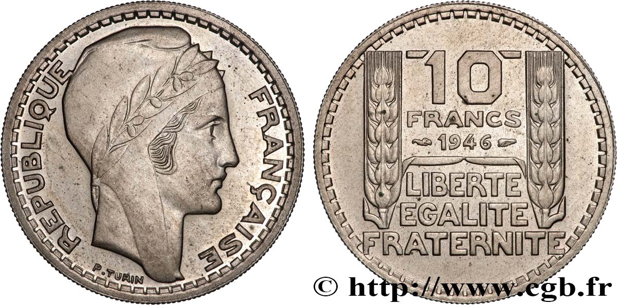 10 francs Turin, grosse tête, rameaux courts 1946  F.361A/2 SUP+ 