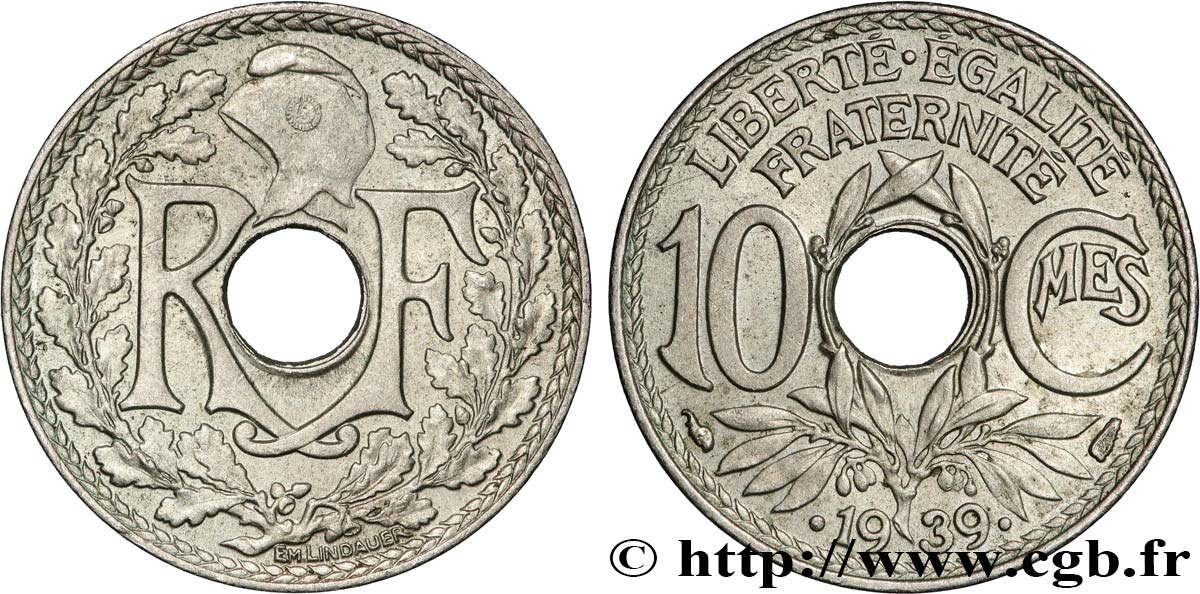 10 centimes Lindauer, maillechort 1939  F.139/3 SUP 