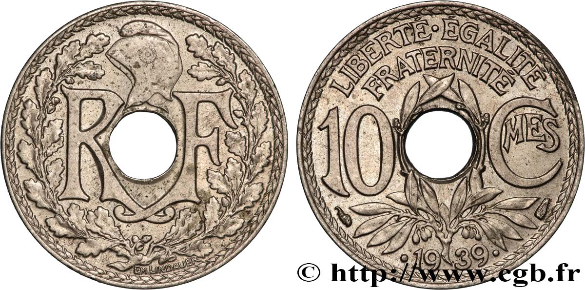 10 centimes Lindauer, maillechort 1939  F.139/3 SUP 