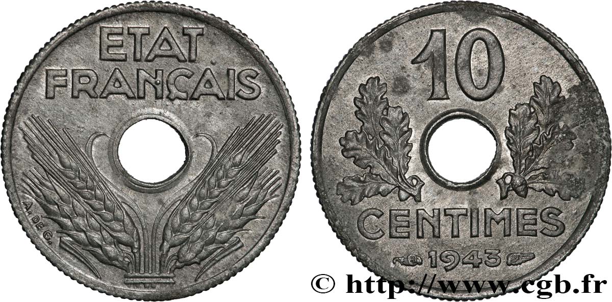 10 centimes État français, petit module 1943  F.142/2 SS 