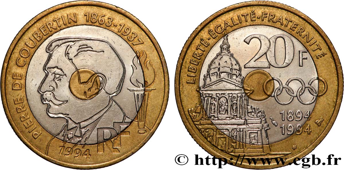 20 francs Pierre de Coubertin 1994 Pessac F.405/2 q.SPL 