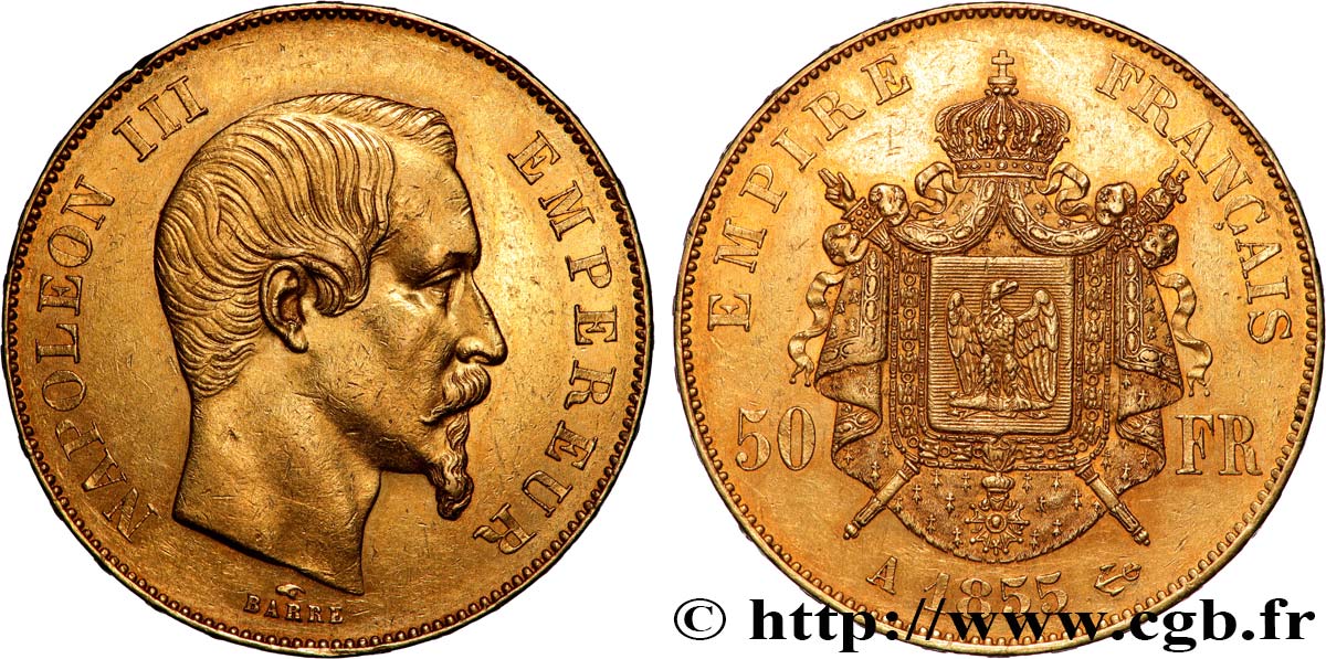 50 francs or Napoléon III, tête nue 1855 Paris F.547/1 AU 
