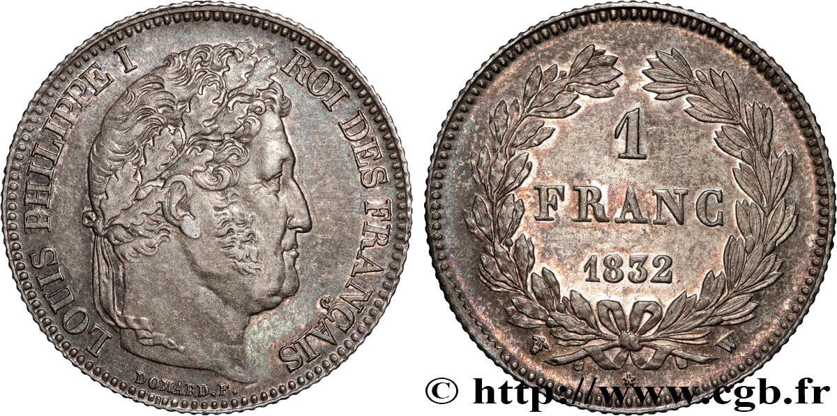 1 franc Louis-Philippe, couronne de chêne 1832 Lille F.210/13 AU55 