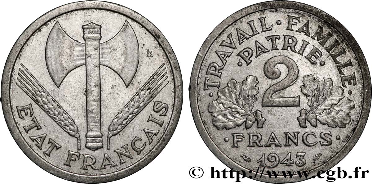 2 francs Francisque 1943  F.270/2 MBC+ 