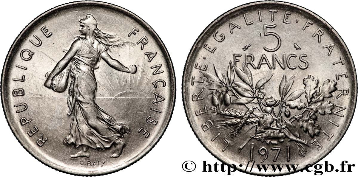 5 francs Semeuse, nickel 1971 Paris F.341/3 SPL+ 