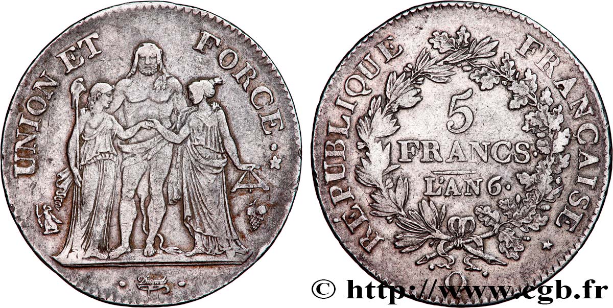 5 francs Union et Force, Union serré, sans glands intérieurs et avec gland extérieur 1798 Perpignan F.288/83 BB40 