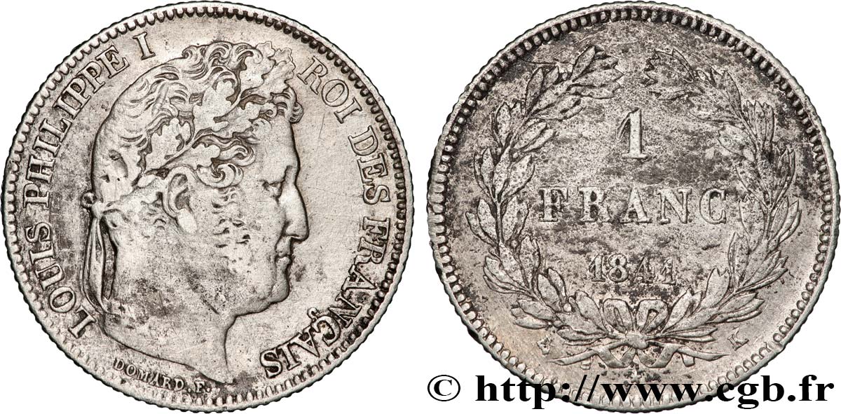 1 franc Louis-Philippe, couronne de chêne 1841 Bordeaux F.210/83 BC 