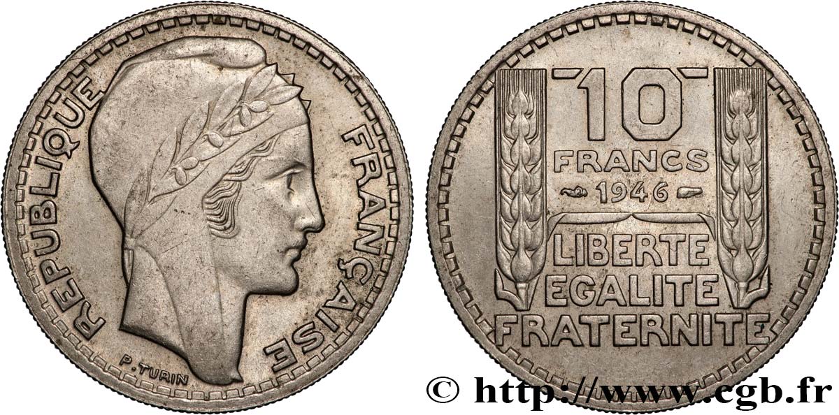 10 francs Turin, grosse tête, rameaux courts 1946  F.361A/2 fVZ 