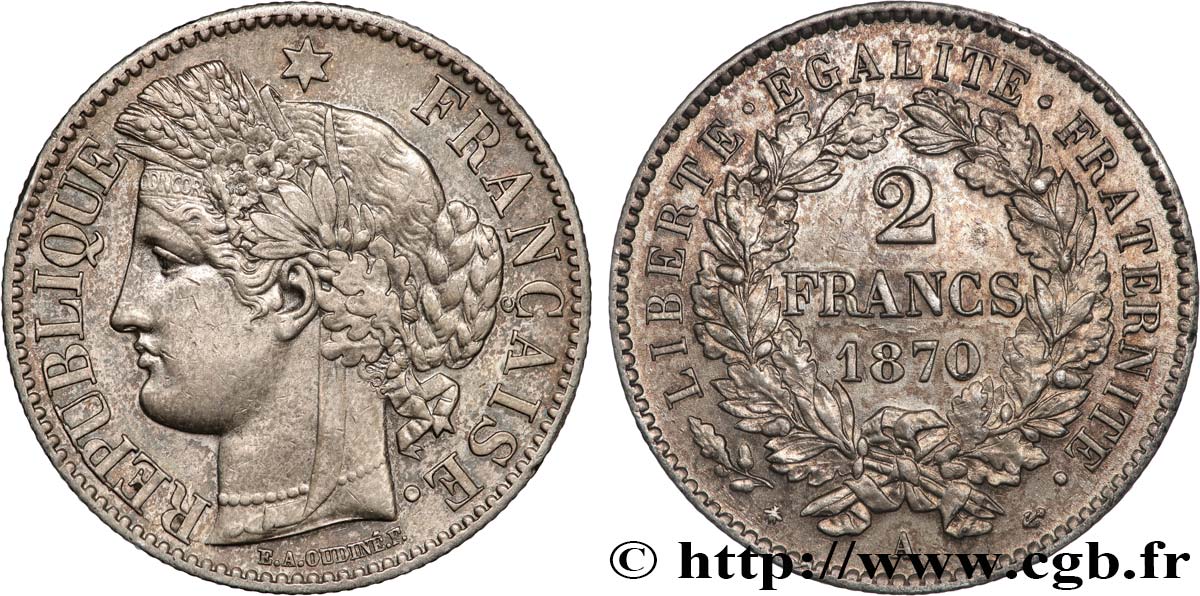 2 francs Cérès, avec légende 1870 Paris F.265/1 TTB+ 