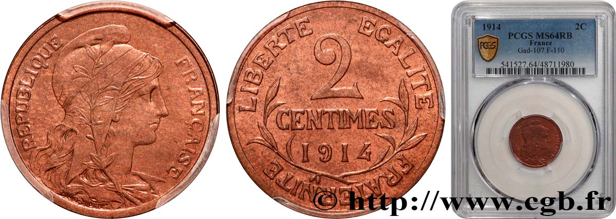 2 centimes Daniel-Dupuis 1914 Paris F.110/17 MS64 PCGS