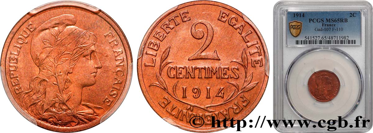 2 centimes Daniel-Dupuis 1914 Paris F.110/17 FDC65 PCGS