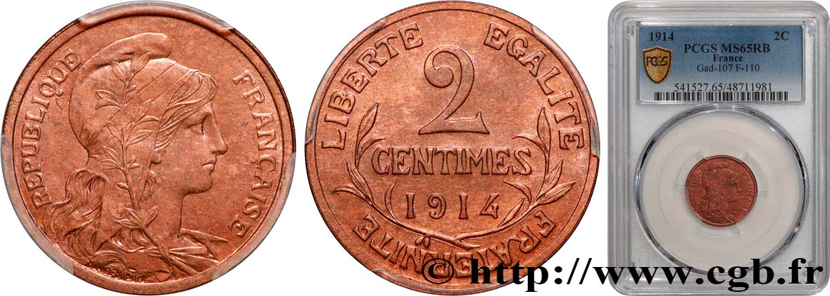 2 centimes Daniel-Dupuis 1914 Paris F.110/17 FDC65 PCGS