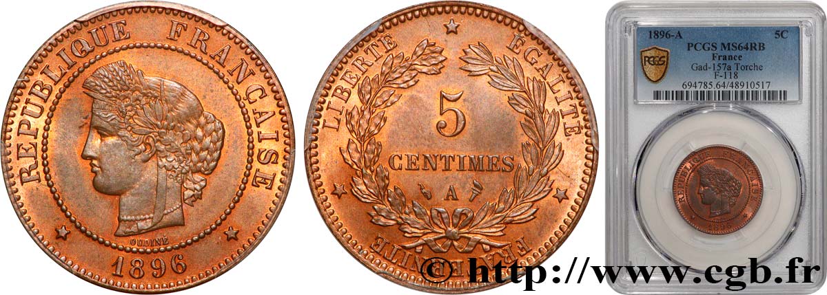 5 centimes Cérès 1896 Paris F.118/38 SPL64 PCGS