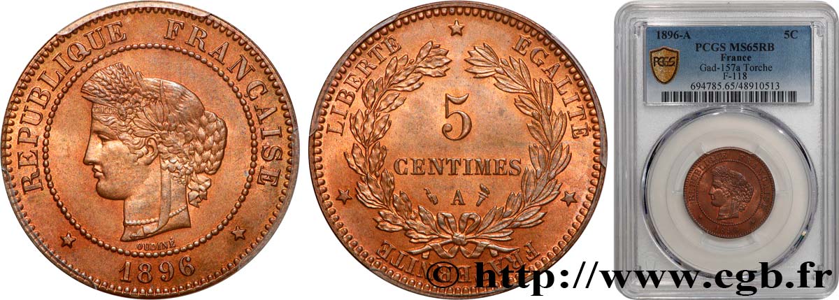 5 centimes Cérès 1896 Paris F.118/38 FDC65 PCGS