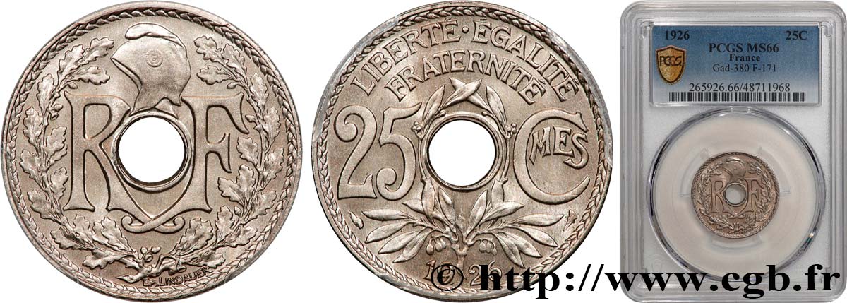 25 centimes Lindauer 1926  F.171/10 FDC66 PCGS