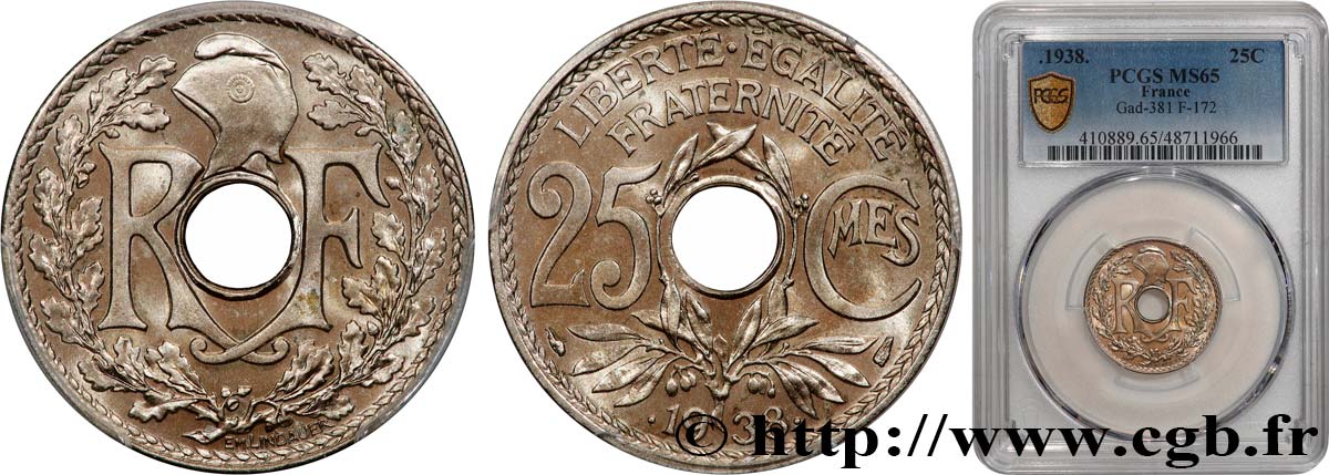 25 centimes Lindauer, maillechort 1938  F.172/2 FDC65 PCGS