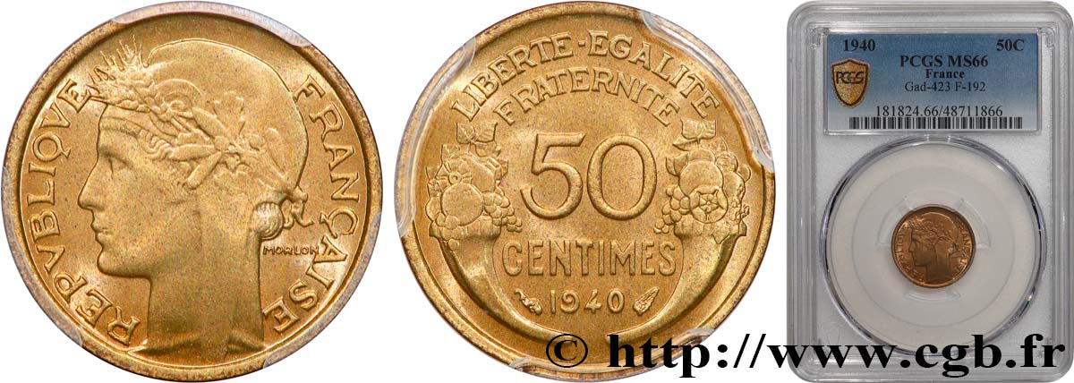 50 centimes Morlon 1940  F.192/17 FDC66 PCGS