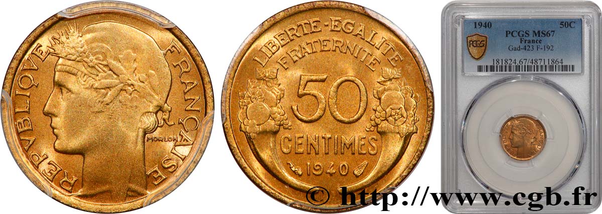 50 centimes Morlon 1940  F.192/17 FDC67 PCGS