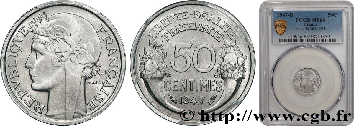 50 centimes Morlon, légère 1947 Beaumont-le-Roger F.194/11 FDC66 PCGS