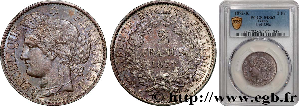 2 francs Cérès, avec légende 1872 Bordeaux F.265/9 SUP62 PCGS