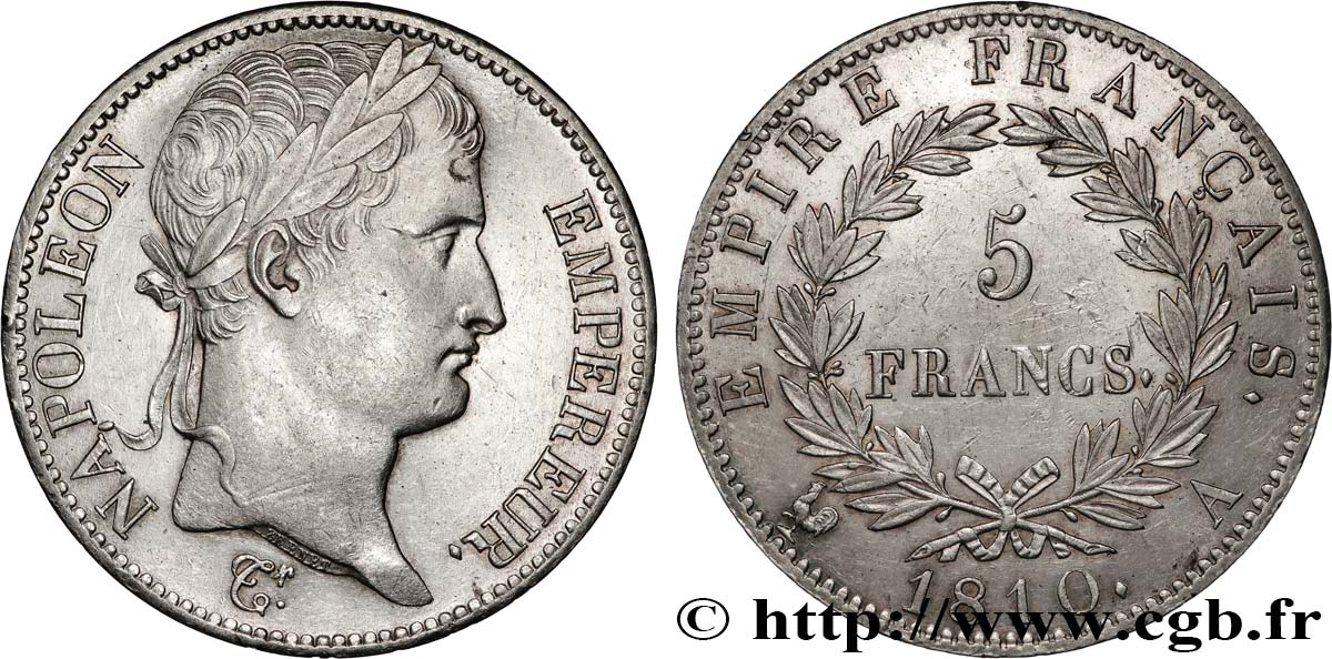 5 francs Napoléon Empereur, Empire français 1810 Paris F.307/14 SUP 