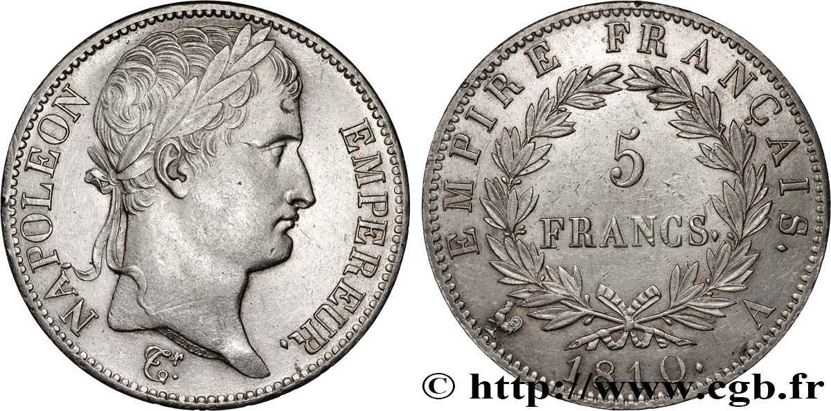 5 francs Napoléon Empereur, Empire français 1810 Paris F.307/14 EBC 