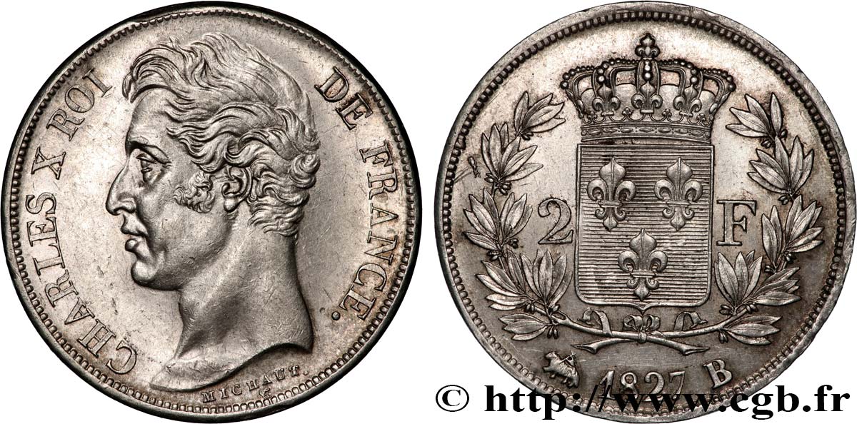2 francs Charles X 1827 Rouen F.258/25 SUP 
