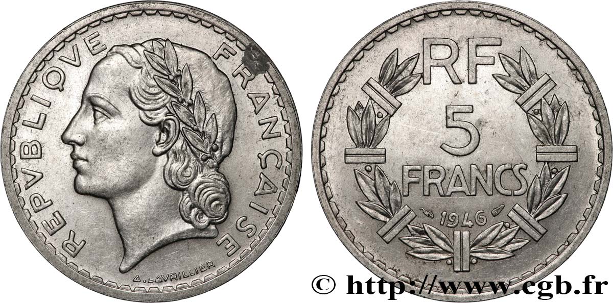 5 francs Lavrillier, aluminium 1946  F.339/6 EBC 